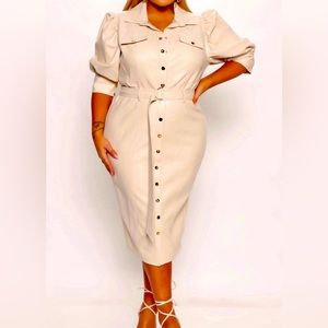 Cream Faux Leather Dress